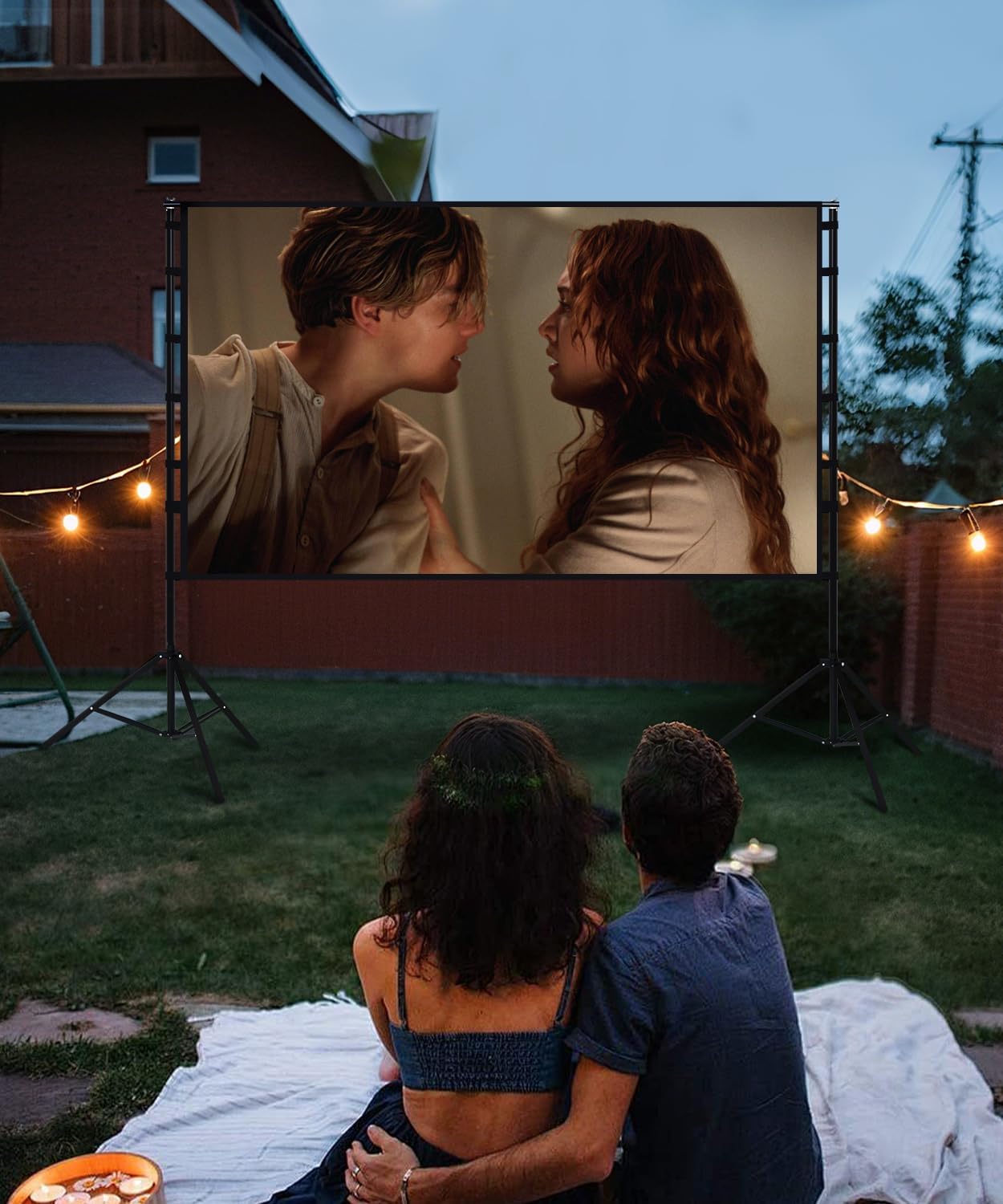 Projector Screen with Stand - 150 Inch Portable Projector Screens Outdoor Indoor Projector Screen 16:9 4K HD Outdoor Movie Screen with Carry Bag,Enioy Home Theater Projection Screen